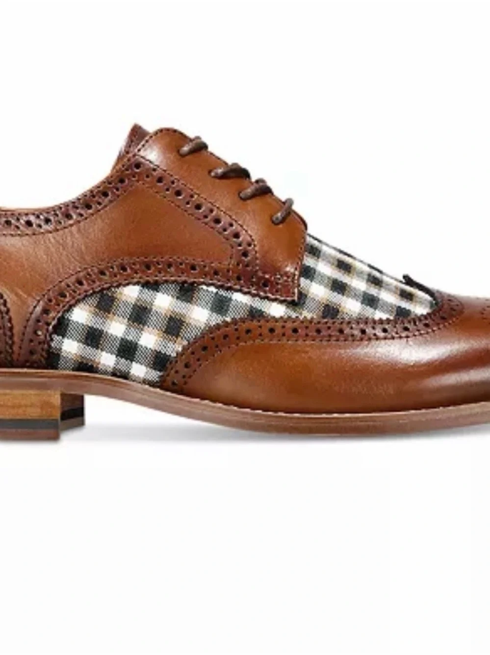 NWOT.Stacy Adams, Dutton Wingtip,Brown Leather/ Black & White Plaid.MEN SIZE 11!